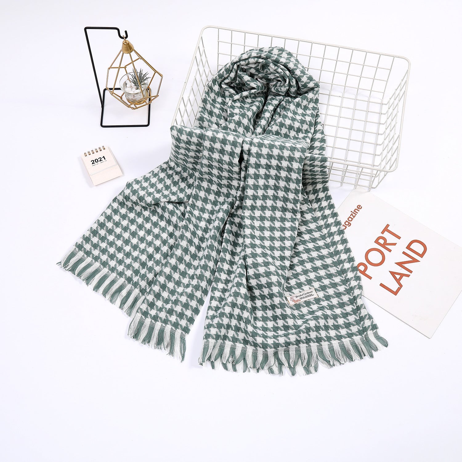 Ladies Scarf Houndstooth Pattern Soft Breathable Fabric Elegant Accessory