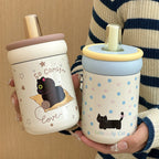 Women’s BPA-Free Plastic Water Bottle with Silicone Cap and Cat Design Playful Pattern