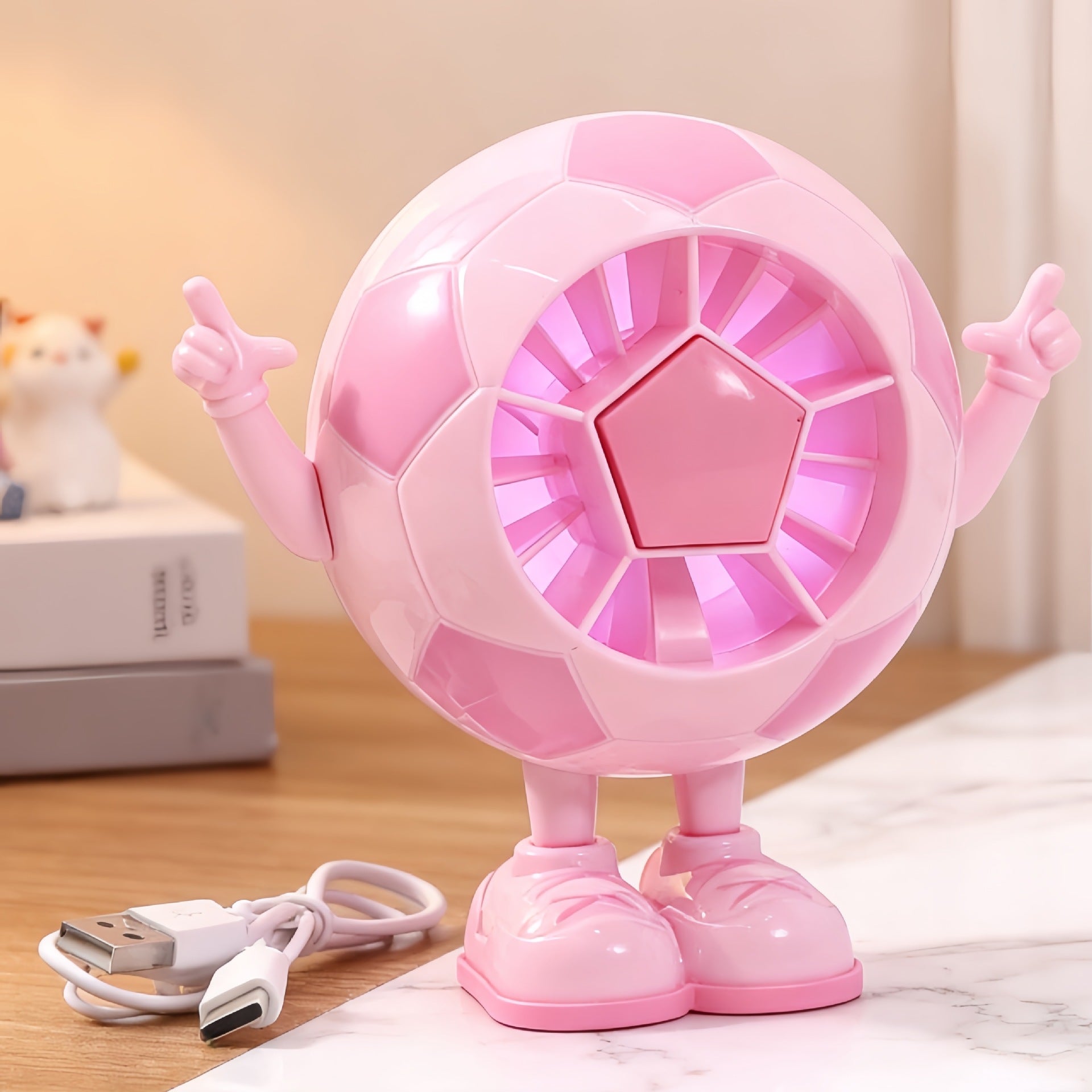 Portable USB Mini Fan Soccer Ball Design Lightweight Quiet Rechargeable Personal Cooler