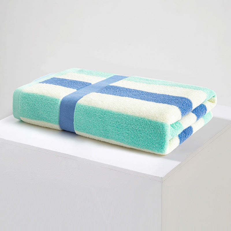 Ladies Cotton Towel Soft Striped Blue and White Bathroom Beach Gym Towel