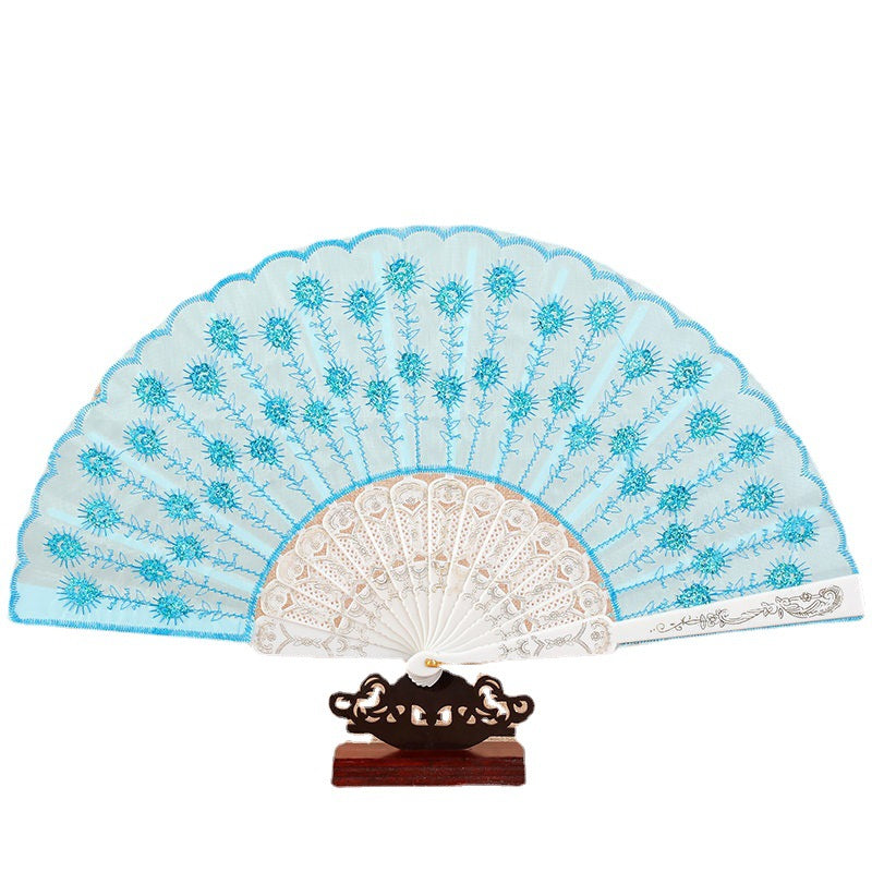Ladies Hand Fan Bamboo Frame Paper Elegant Floral Design Portable Foldable