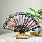 Ladies Elegant Hand Fan Floral Design Lace Edges Compact Lightweight