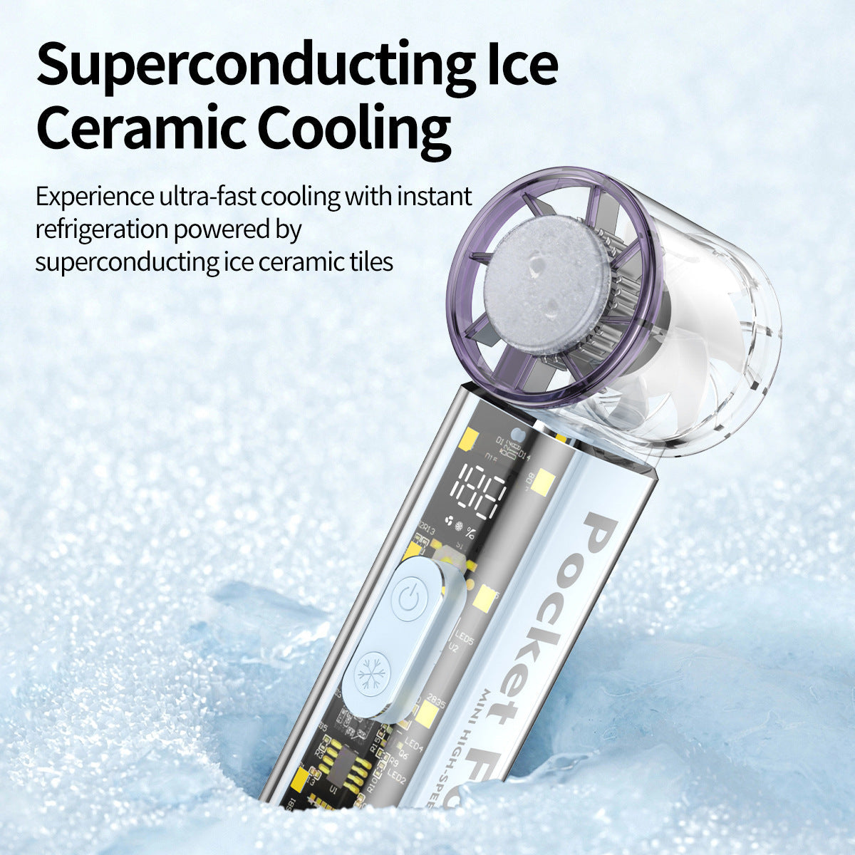 Portable Mini Fan with Transparent Housing LED Display Lightweight Compact