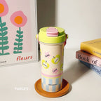 Insulated Stainless Steel Drinking Cup with Secure Flip Lid and Dog Design for Women