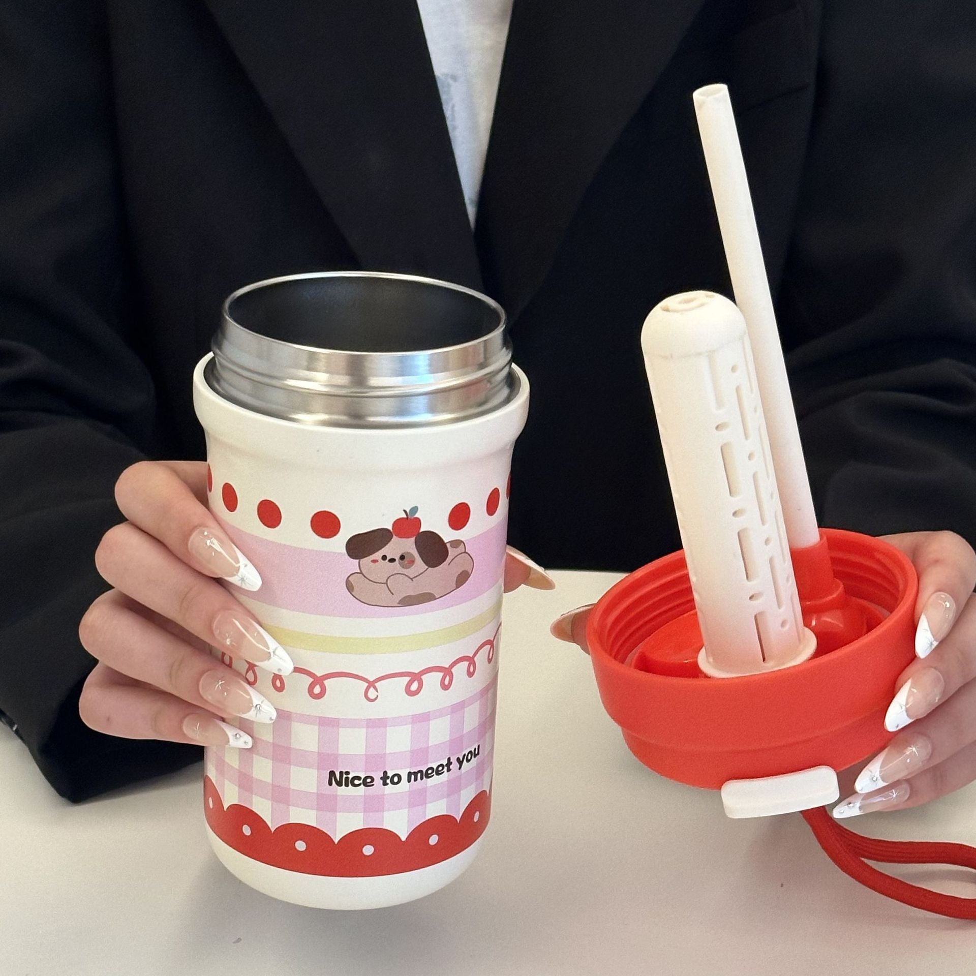 Insulated Drinking Cup for Women Leak-Proof Flip Lid BPA-Free with Cheerful Rabbit Design