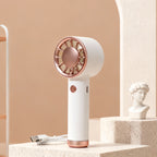 Portable Handheld Fan with Powerful Battery USB Rechargeable White and Rose Gold Lightweight