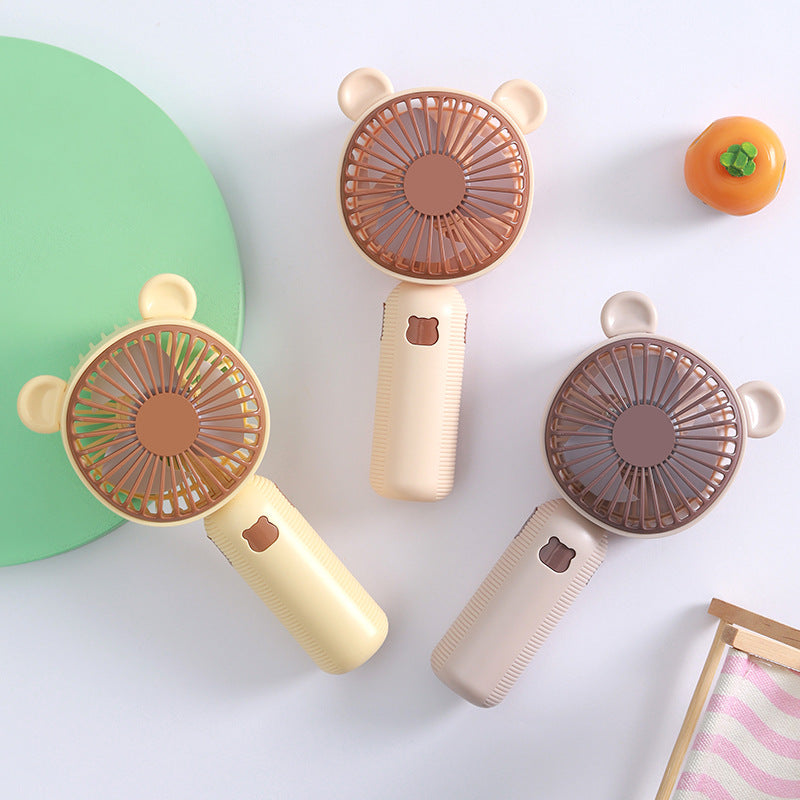 Ladies Hand Fan Portable USB Rechargeable Cute Bear Design 3-Speed Cooling