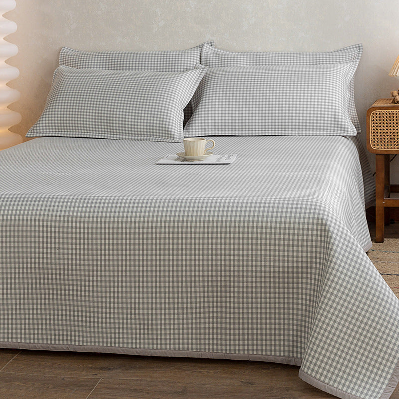 Bowlift Women's Checkered Cotton Bedding Set Gray High-Quality Breathable Cotton