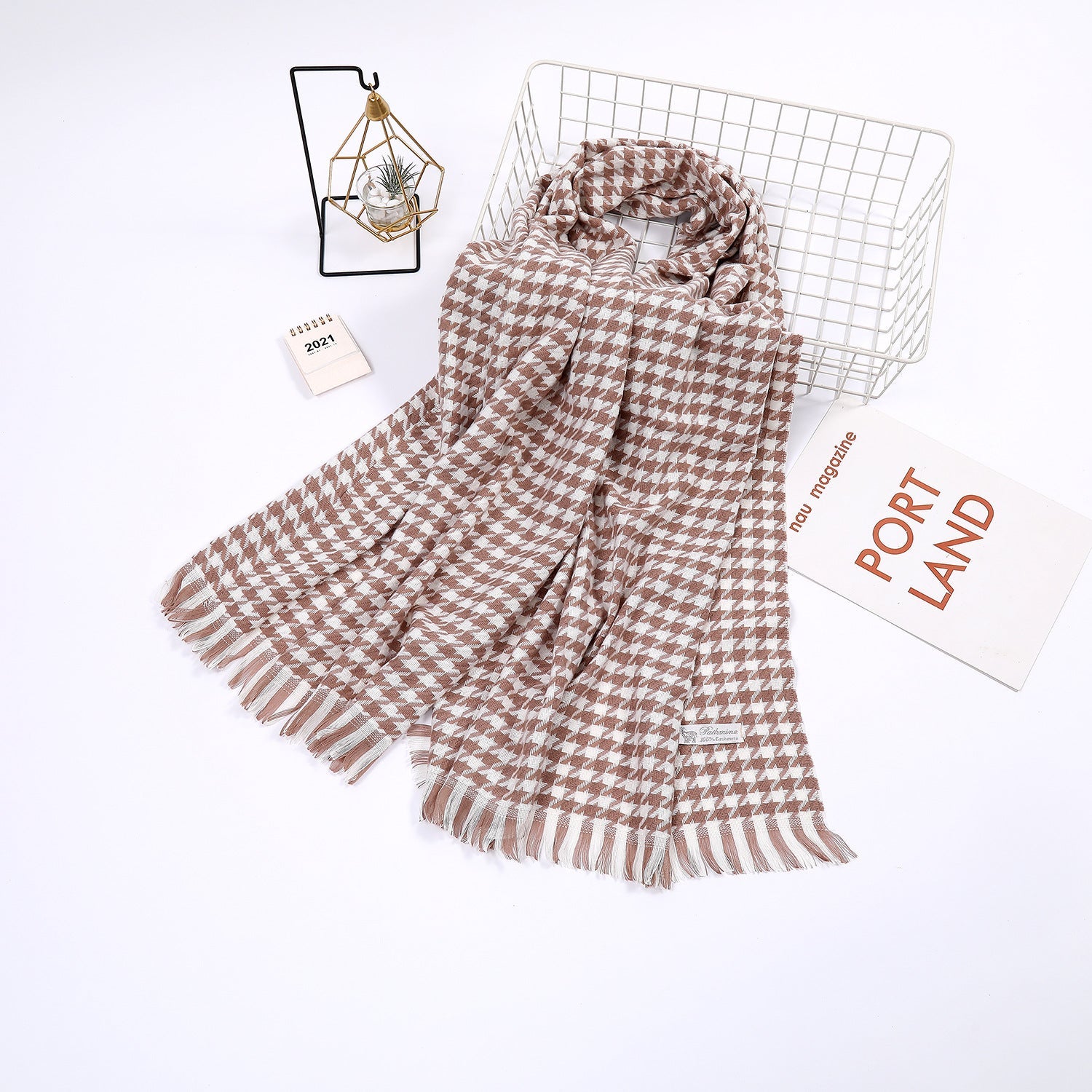 Ladies Scarf Houndstooth Pattern Soft Breathable Fabric Elegant Accessory