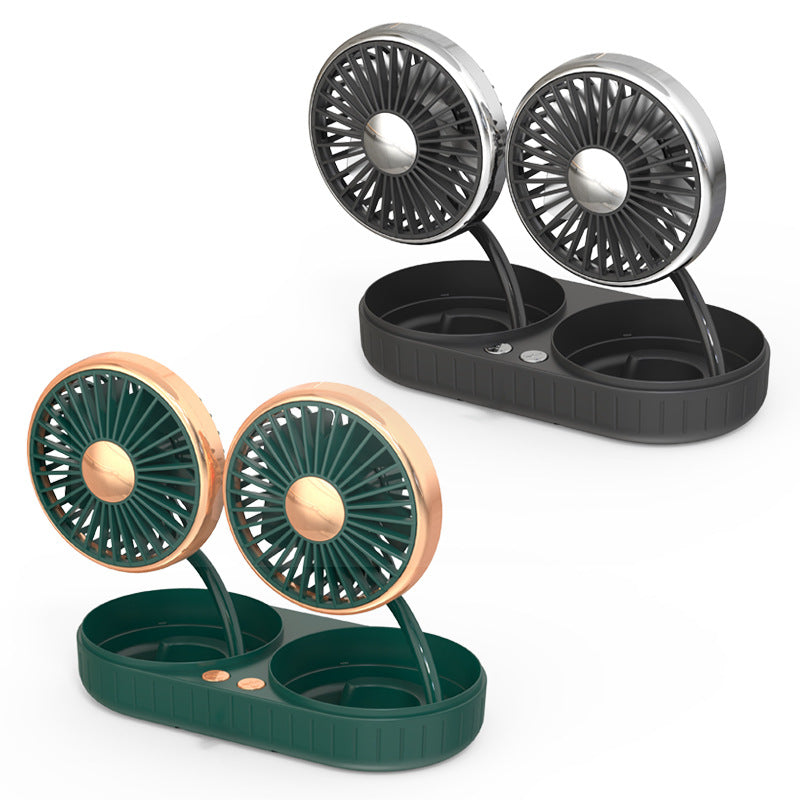Portable Dual-Head Car Cooling Fan Adjustable Airflow Compact Lightweight Vehicle Fan