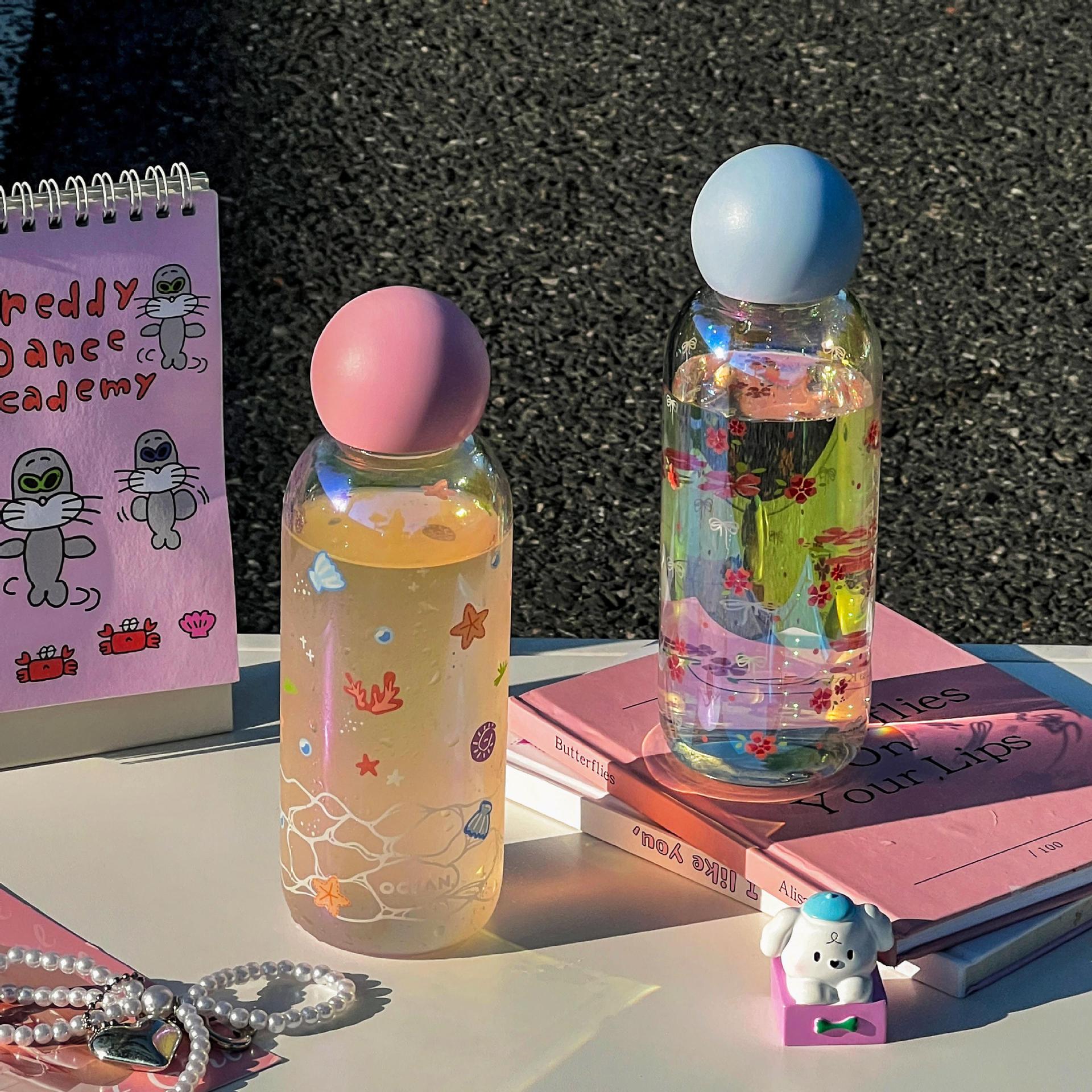 Glass Drinking Bottle for Women BPA-Free Butterfly Design Reusable Eco-Friendly