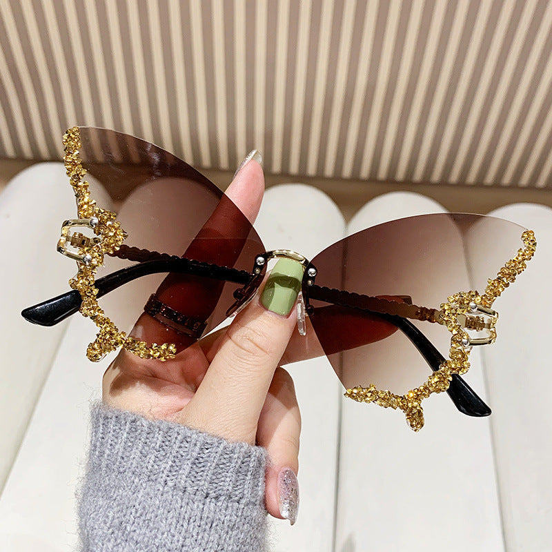 Women’s Butterfly Sunglasses with Sparkling Stones Green Accents UV Protection Lightweight