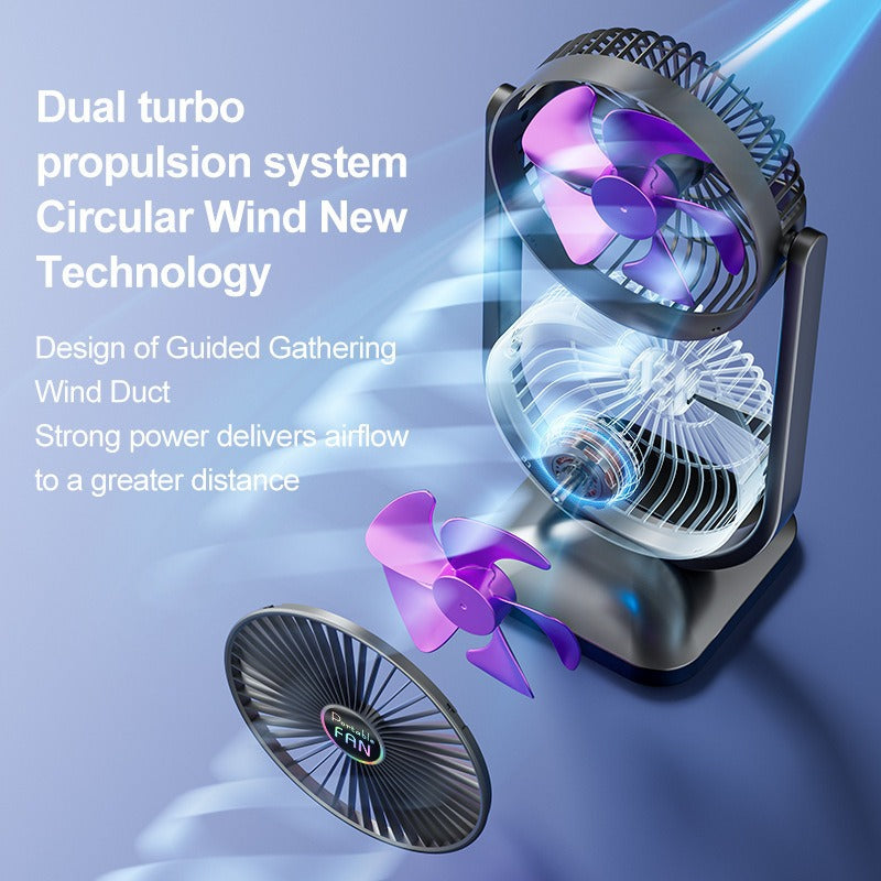 Ladies Table Fan Adjustable Height 3 Speeds Dual Airflow Battery Powered