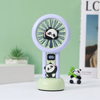 Portable Handheld Fan Panda Design Digital Speed Display Battery Powered