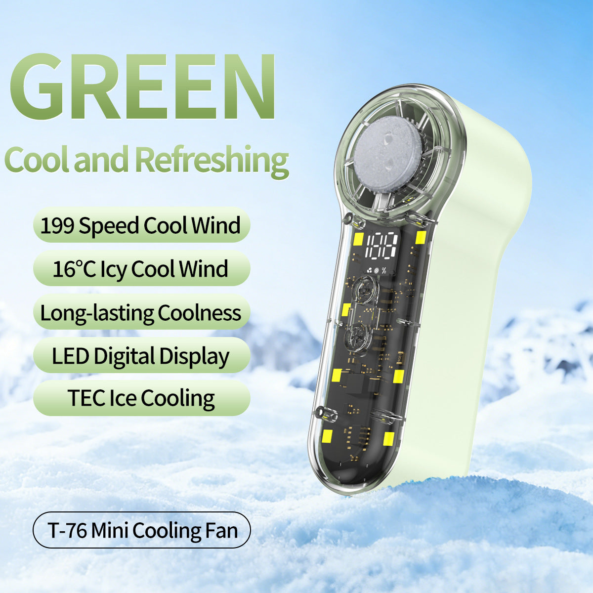 Portable Mini Cooling Fan With 199 Speeds and LED Display Compact Handheld Cooler