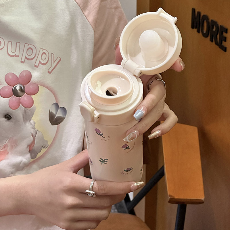 Insulated Stainless Steel Water Bottle with Floral Pattern Ladies Travel Bottle BPA-Free