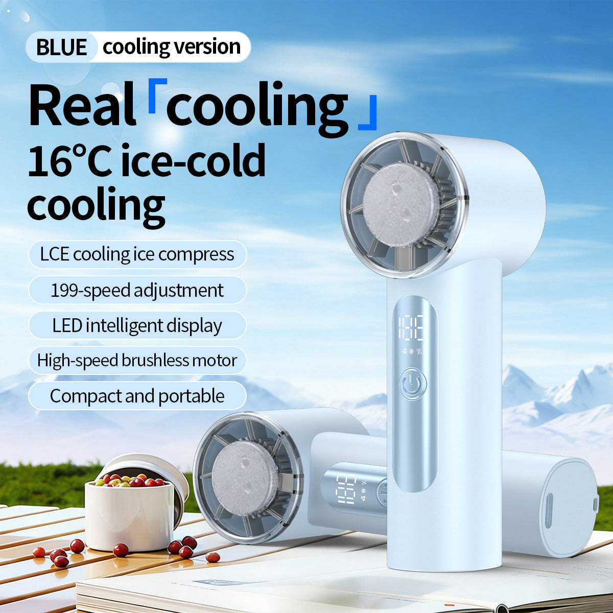 Portable Ice-Cooling Handheld Fan with Adjustable Speeds and LED Display Compact Personal Cooling Device