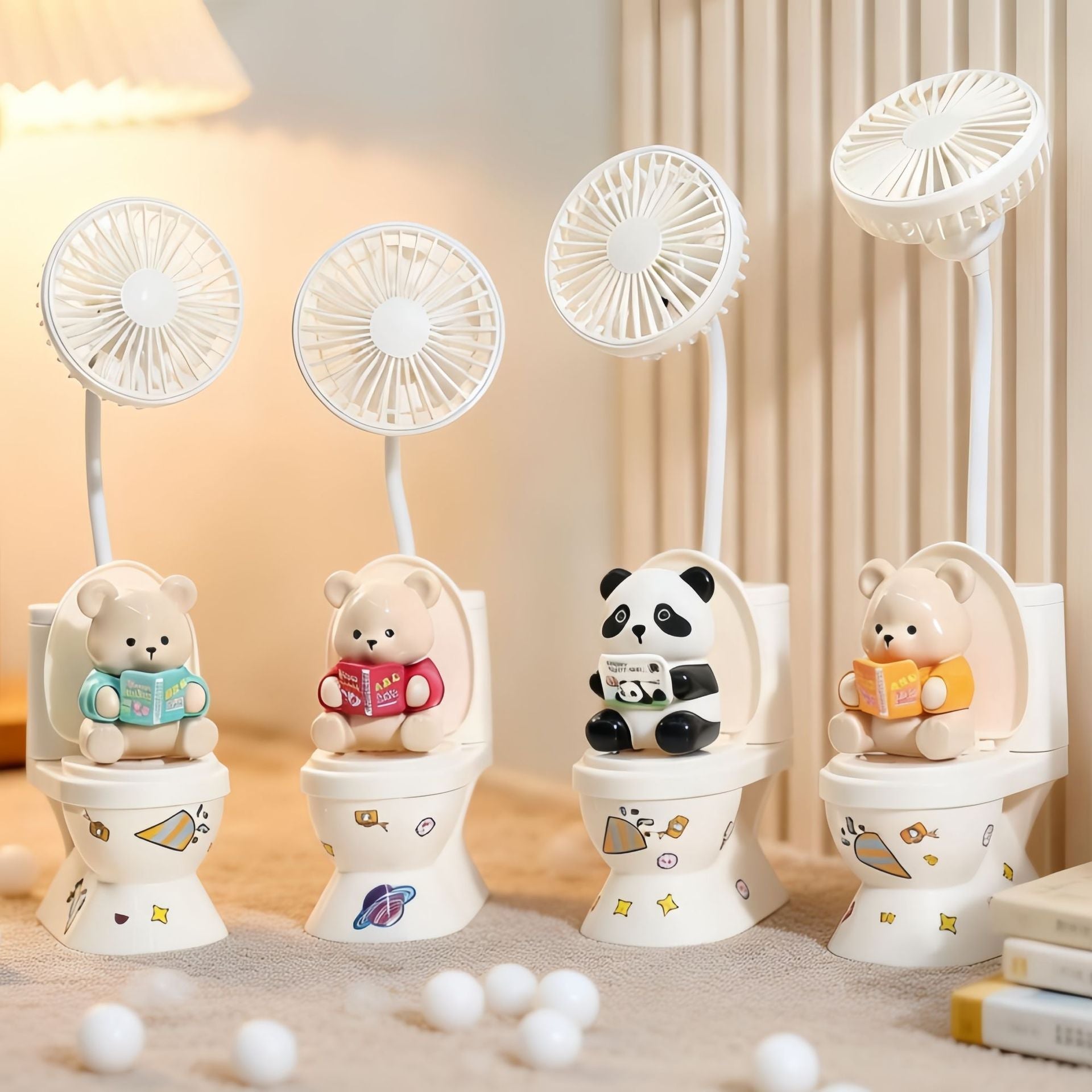 Ladies Portable USB Rechargeable Hand Fan with Cute Plush Bear Design Quiet Operation