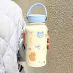 Women’s Insulated Stainless Steel Water Bottle with Leak-Proof Lid and Carrying Bag, Playful Animal Design