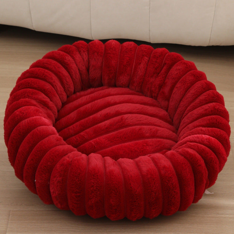 Round Plush Pet Bed with High Edges Ultra-Soft Hypoallergenic for Cats and Small Dogs