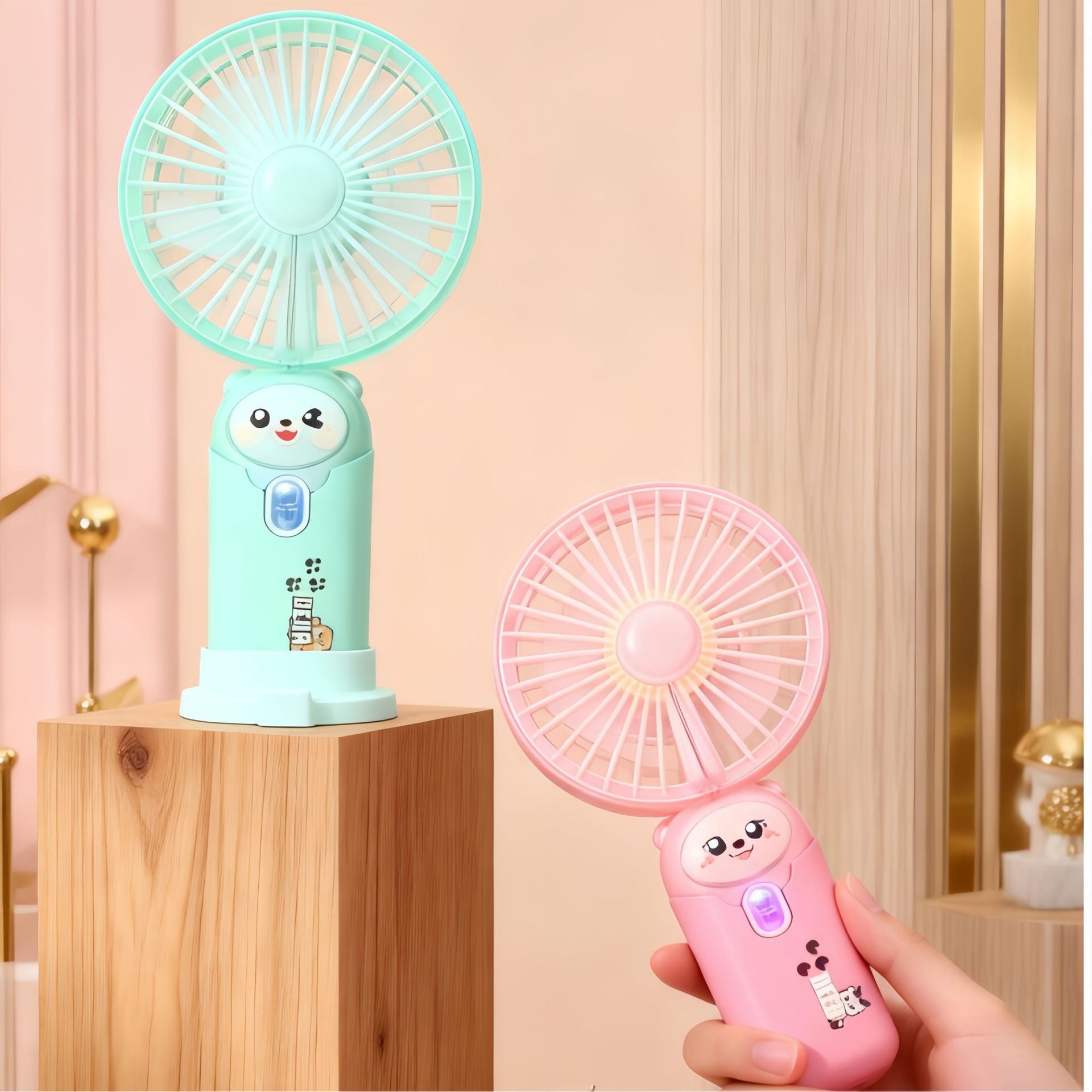 Portable Handheld Fan for Women Cute Bear Design USB Rechargeable Lightweight Personal Fan