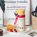 Insulated Plastic Water Bottle for Women Leak-Proof Hot Cold Drink Container with Handle and Cheerful Design