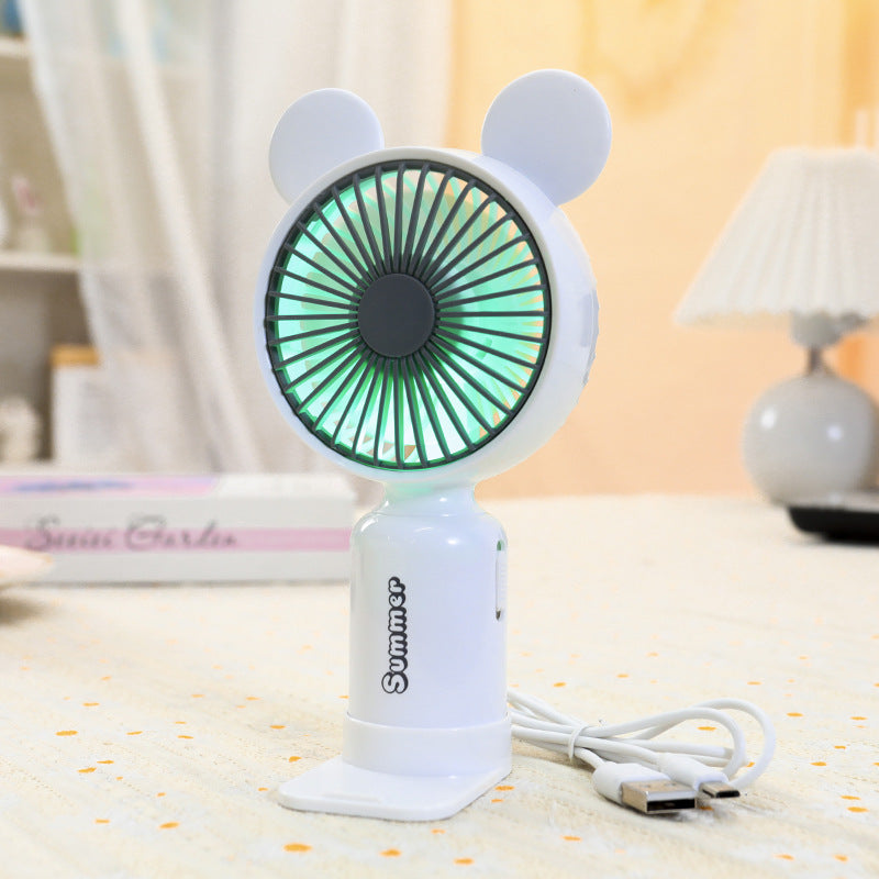Portable USB Mini Fan with Folding Stand and LED Night Light Quiet Desk Fan