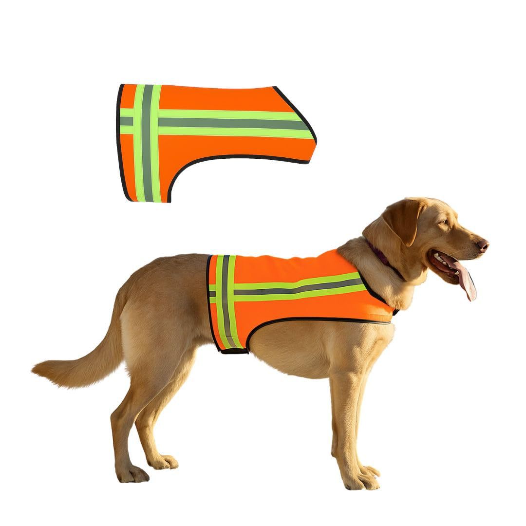Dog Safety Vest High-Visibility Orange Reflective Stripes Adjustable Fit Lightweight