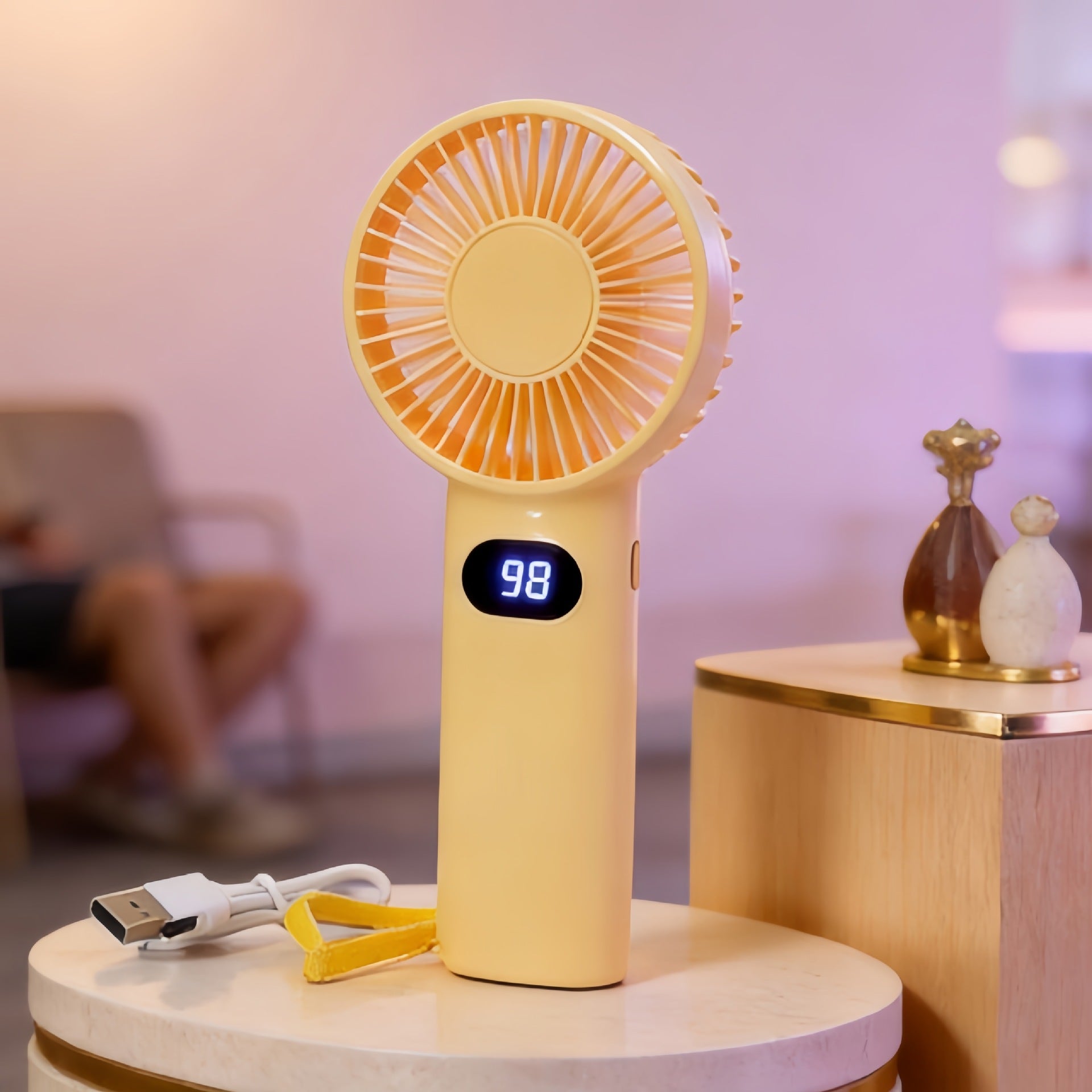 Portable Handheld Fan with Digital Speed Display USB Rechargeable Lightweight Personal Fan