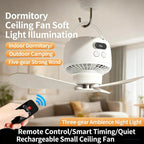 Portable Hanging LED Ceiling Fan Rechargeable Battery Adjustable Speeds Lightweight