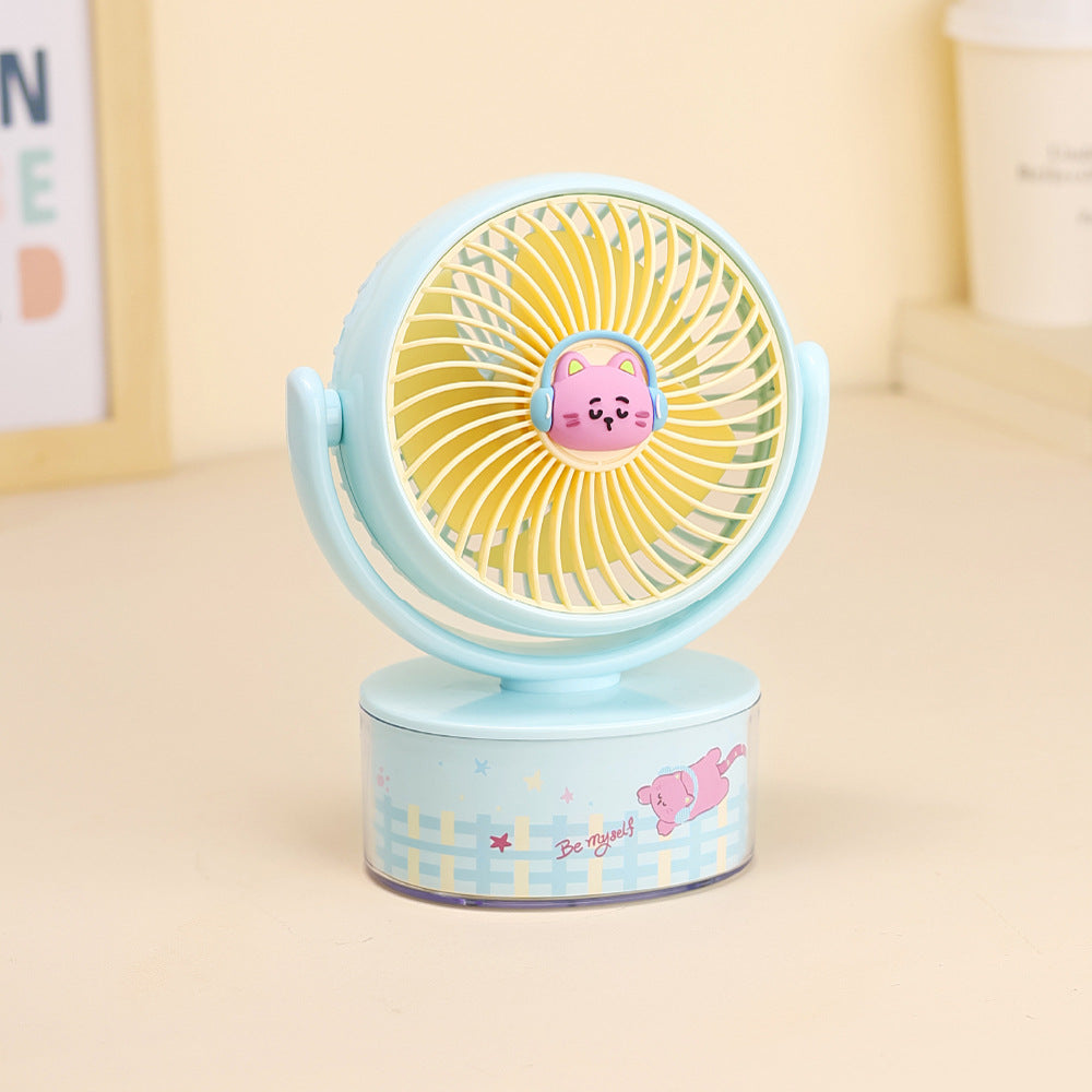 Cute Character Desk Fan USB Rechargeable Portable Small Cooling Fan with Multiple Speeds