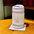 Women's Insulated Plastic Coffee Mug Double-Walled Flip Lid Cute Rabbit Design