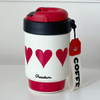 Insulated Coffee Mug for Women Double-Walled Spill-Proof Travel Mug with Lid and Carry Strap Black Silver