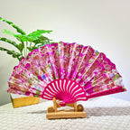 Ladies Handmade Fan Lightweight Elegant Fabric and Wood Accessory