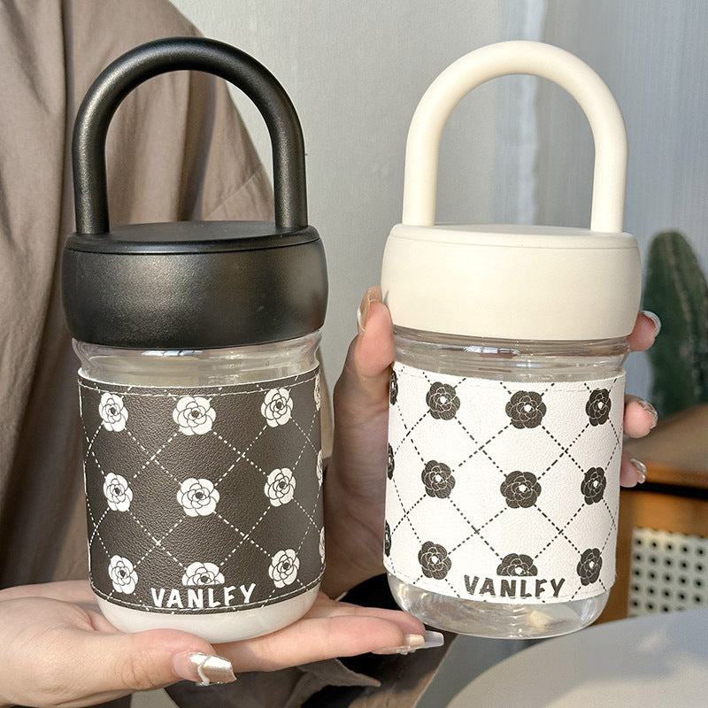 Women's Insulated Glass Mug with Handle Leak-Proof Travel Cup for Hot and Cold Drinks