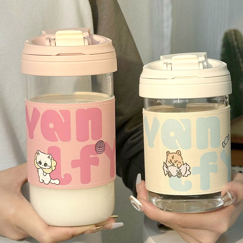 Ladies Insulated Drinking Mug with Secure Flip Lid and Cute Cat Design BPA-Free