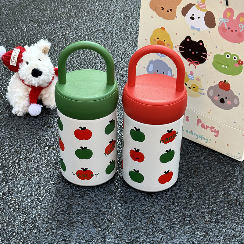 Insulated Ladies Drink Container With Leak-Proof Lid And Apple Design