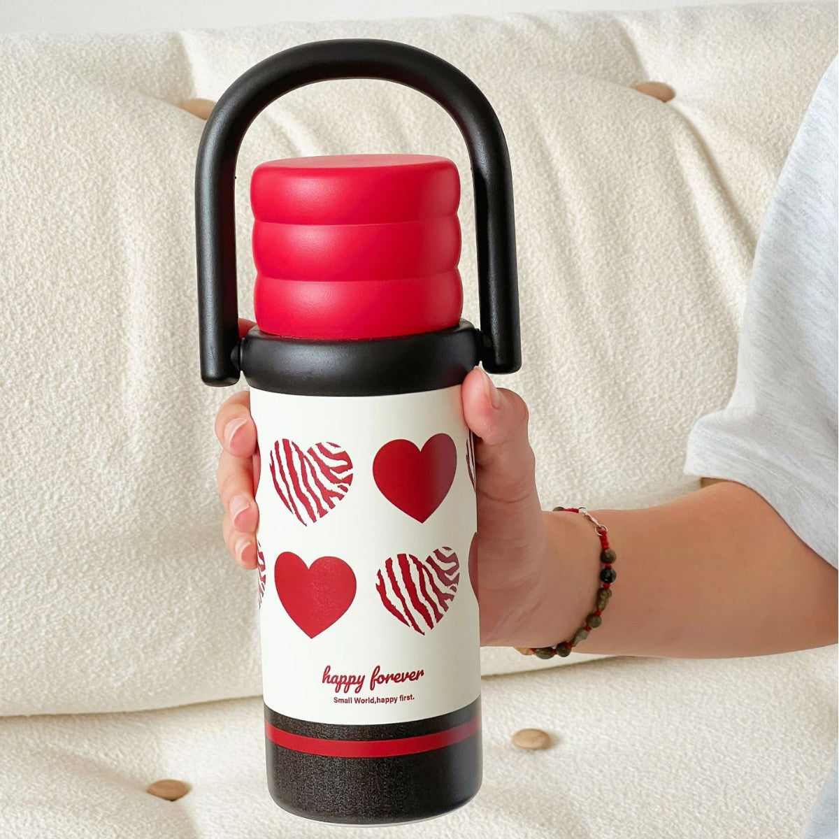 Ladies Insulated Water Bottle with Handle BPA-Free Plastic Hot Cold Drink Container