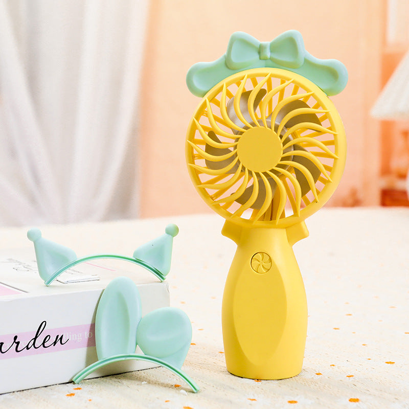 Women’s Portable Hand Fan Lightweight Compact Design with Bow Accent Battery Operated