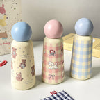 Insulated Water Bottle with Bear Design BPA-Free Plastic Leak-Proof Flip Lid for Women