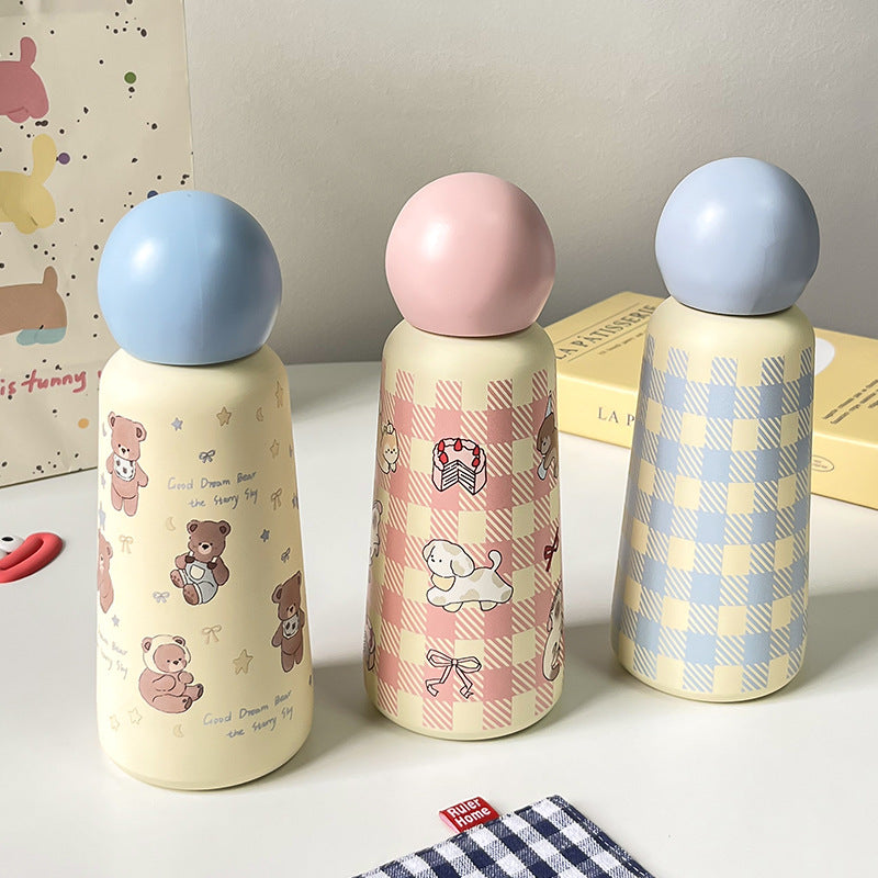 Insulated Water Bottle with Bear Design BPA-Free Plastic Leak-Proof Flip Lid for Women
