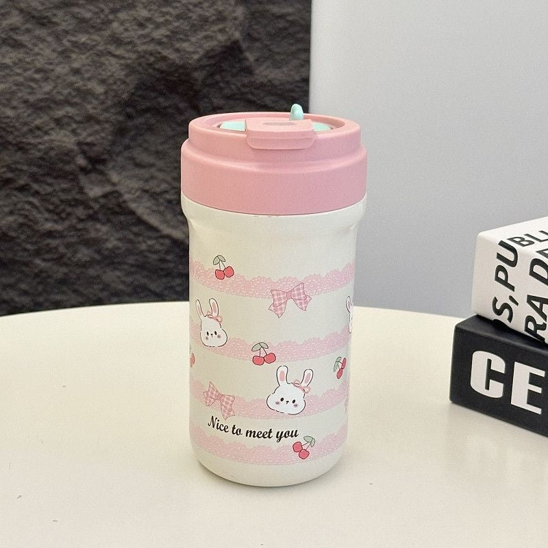 Insulated Drinking Cup for Women Leak-Proof Flip Lid BPA-Free with Cheerful Rabbit Design