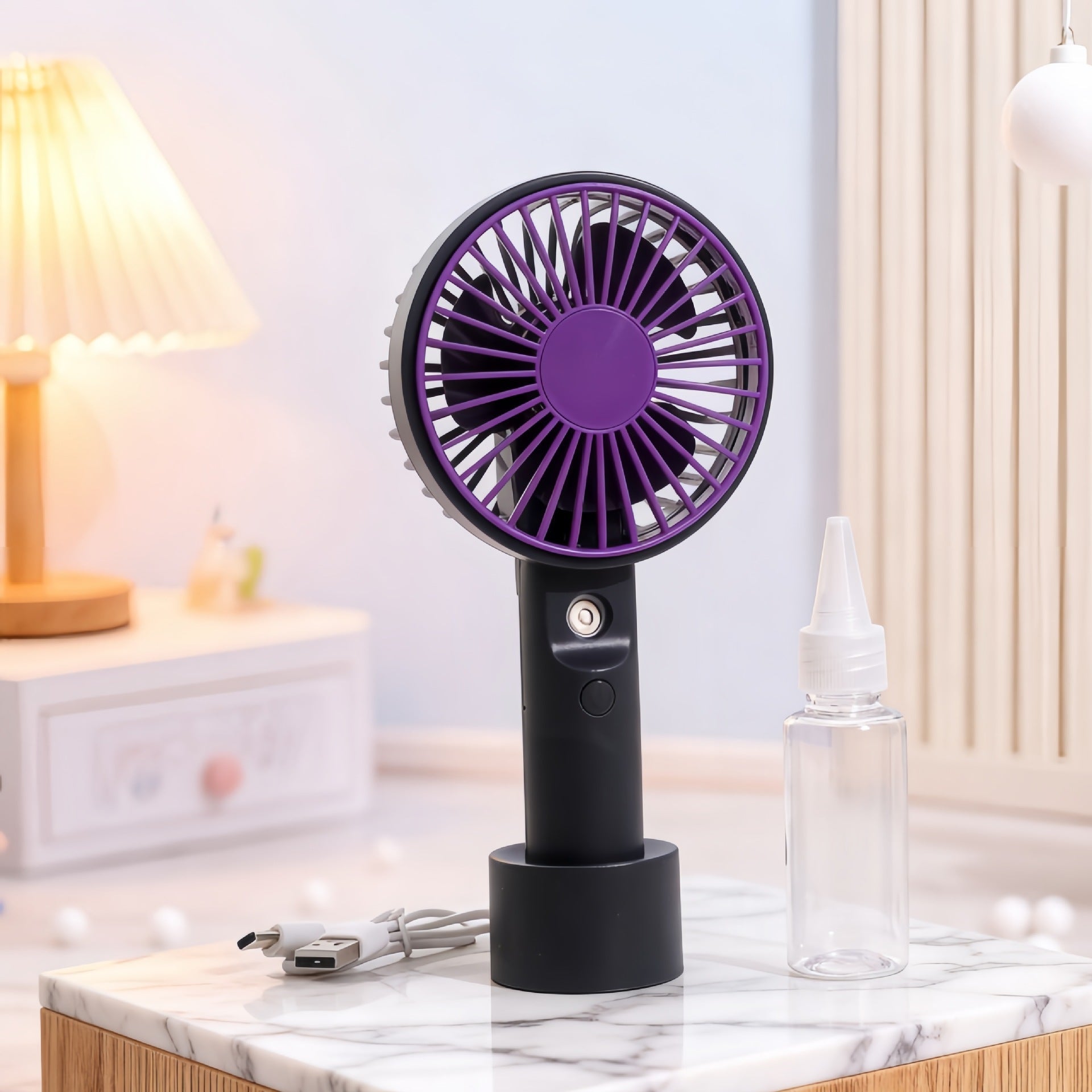 Portable Hand Fan with Spray Function USB Rechargeable Lightweight Personal Cooling Fan