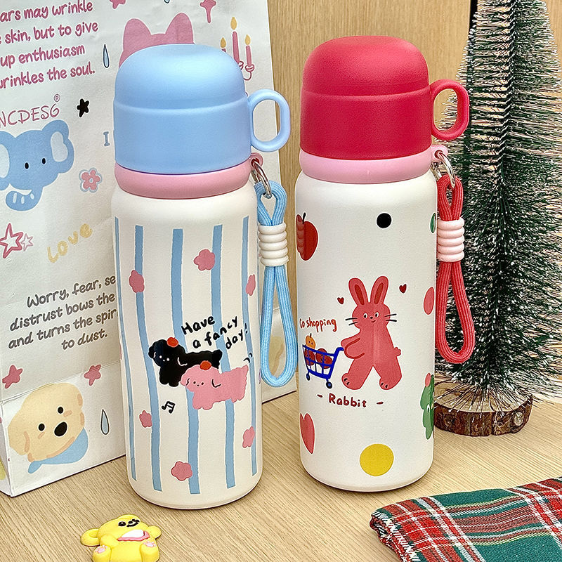 Insulated Stainless Steel Water Bottle with Colorful Polka Dot Pattern for Women