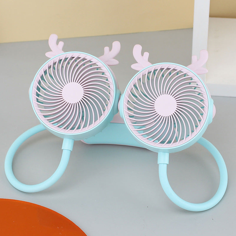 Rechargeable Portable Neck Fan Double Fan Flexible Gooseneck Quiet Hands-Free Cooling