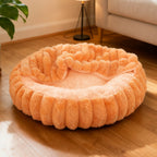 Round Pet Bed with High Edge Soft Cozy Washable Non-Slip Bottom for Dogs Cats