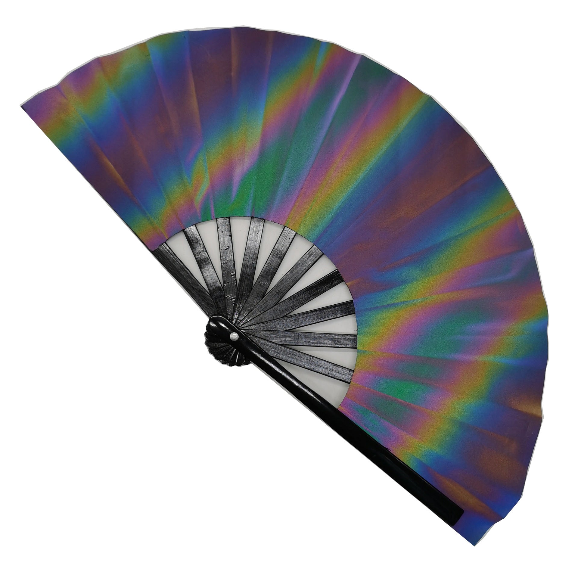 Ladies Fan Lightweight Fabric Colorful Geometric Design Portable Handheld