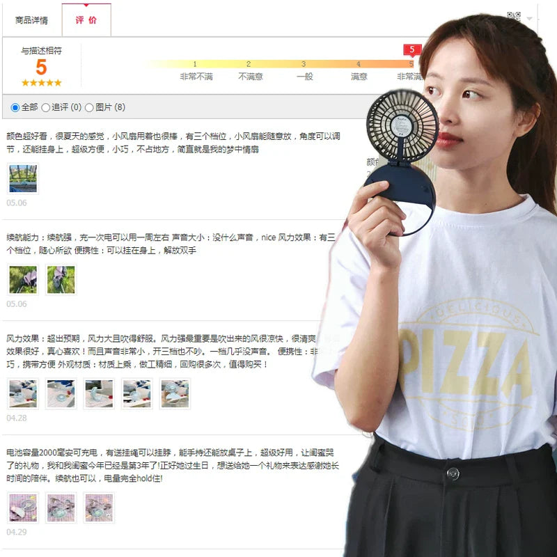 Compact Foldable Rechargeable USB Personal Fan with Tiltable Head and Neck Strap