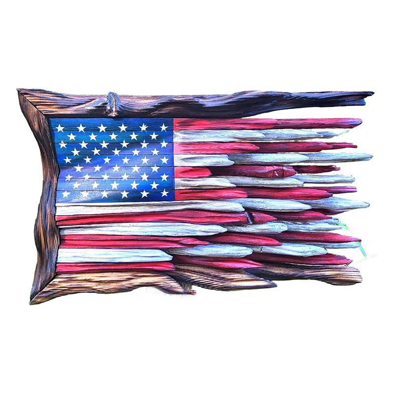 Reclaimed Wood American Flag Wall Sculpture Rustic Layered Driftwood Design