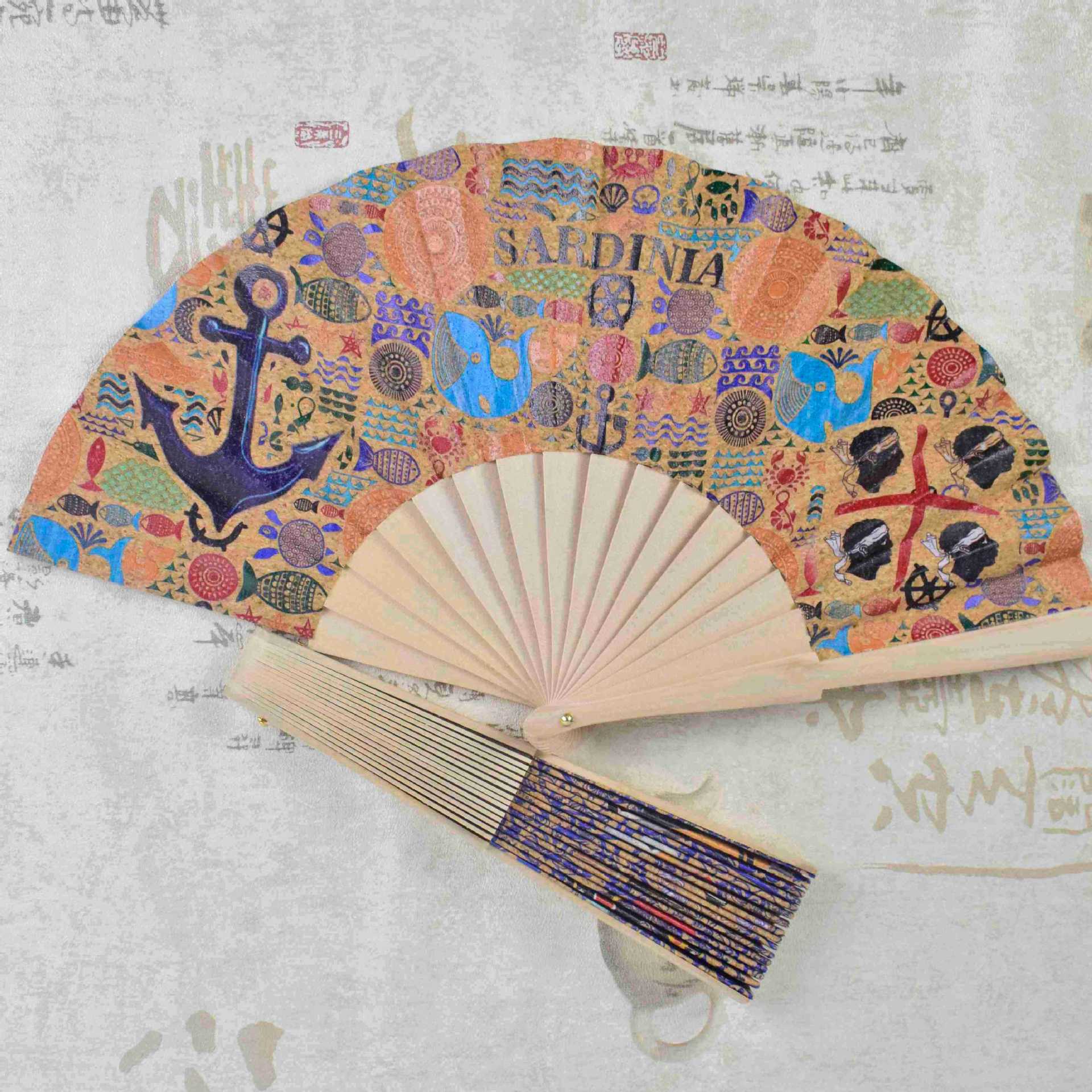 Ladies Fan with Elegant Wooden Frame and Cultural Motif Lightweight Portable